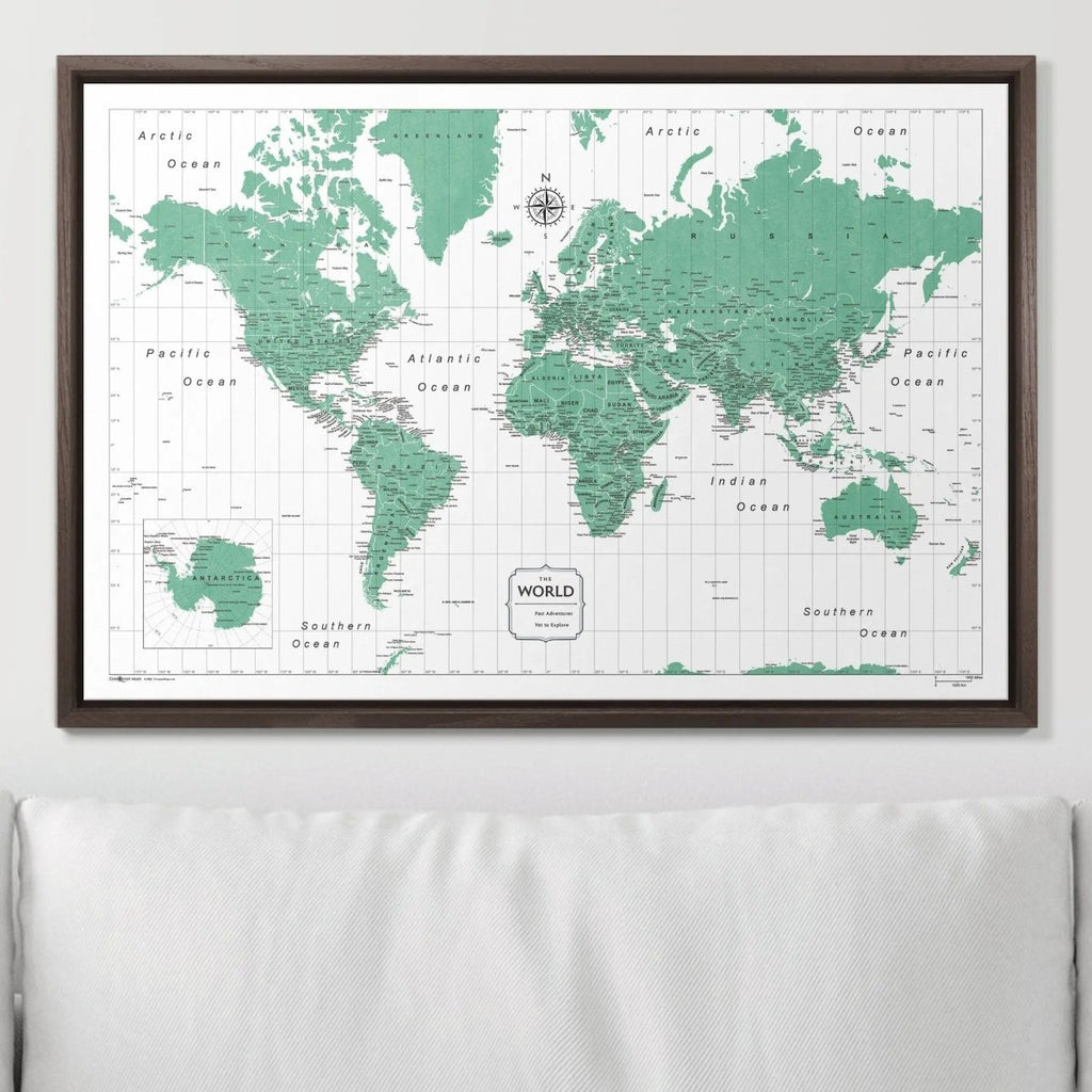 Push Pin World Map Pin Board - Green Color Splash - Pins Included! - Liza Pruitt
