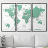 Push Pin World Map Pin Board - Green Color Splash - Pins Included! - Liza Pruitt