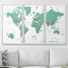 Push Pin World Map Pin Board - Green Color Splash - Pins Included! - Liza Pruitt