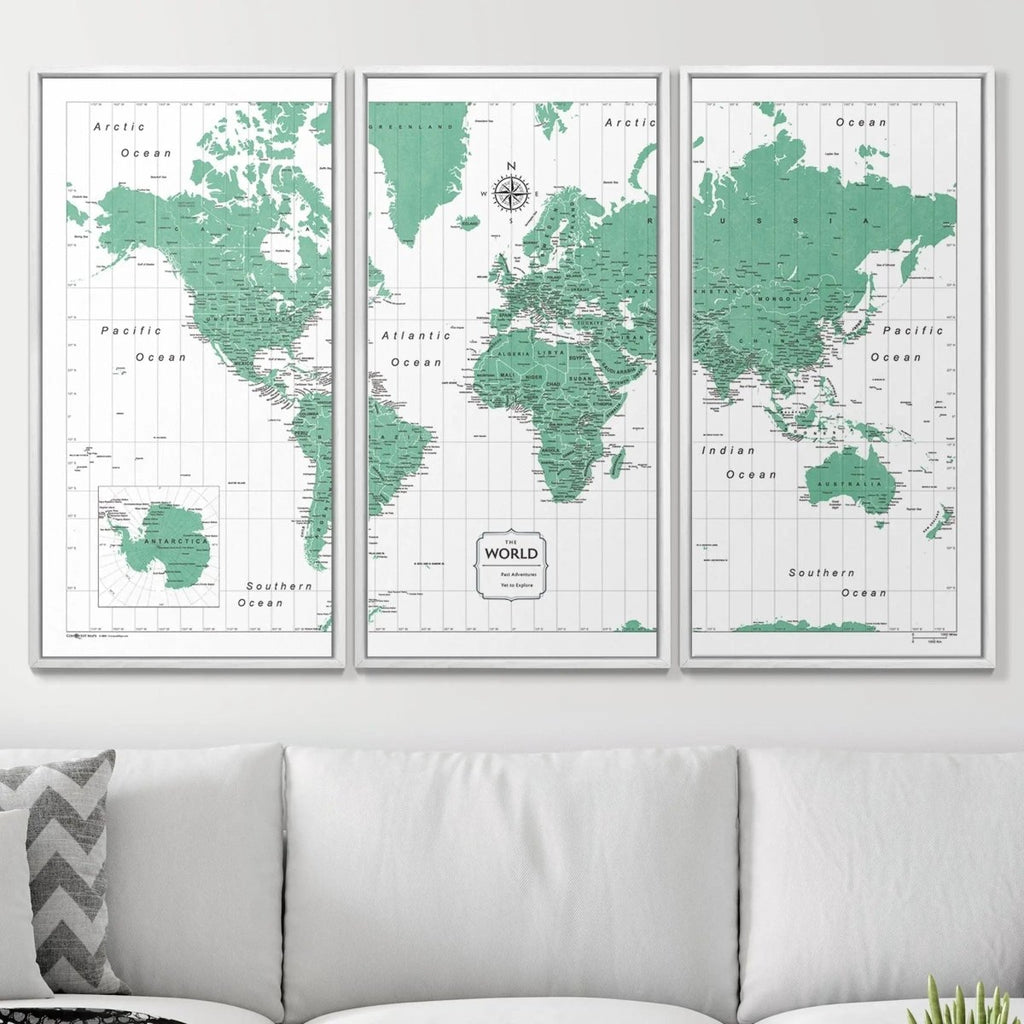 Push Pin World Map Pin Board - Green Color Splash - Pins Included! - Liza Pruitt