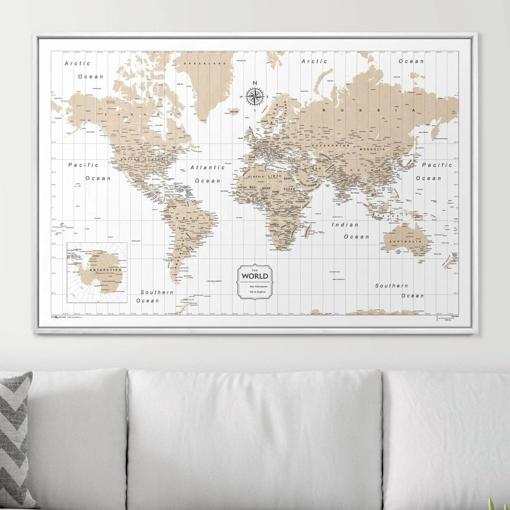 Push Pin World Map Pin Board - Light Brown Color Splash - Pins Included! - Liza Pruitt