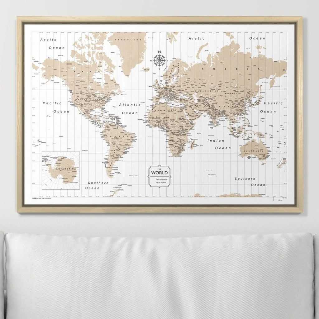 Push Pin World Map Pin Board - Light Brown Color Splash - Pins Included! - Liza Pruitt