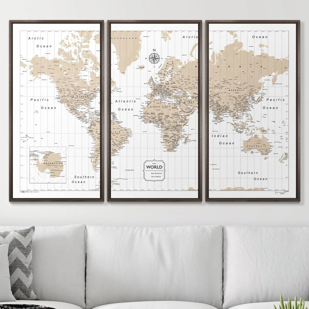 Push Pin World Map Pin Board - Light Brown Color Splash - Pins Included! - Liza Pruitt