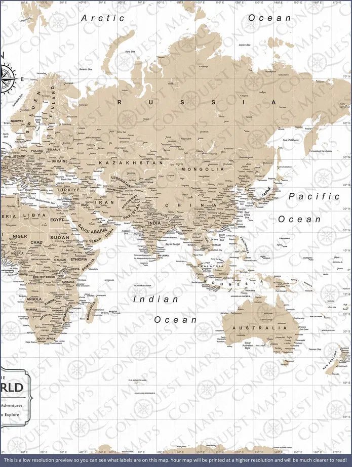 Push Pin World Map Pin Board - Light Brown Color Splash - Pins Included! - Liza Pruitt