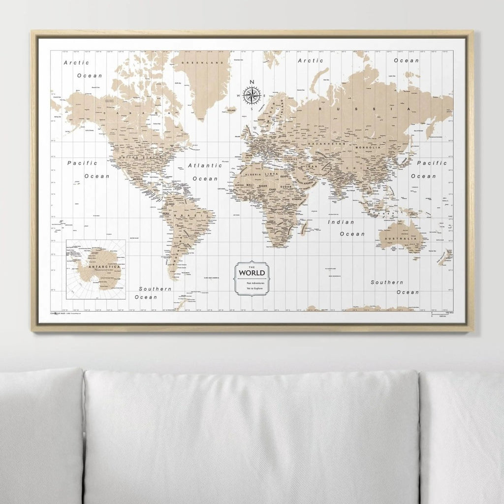 Push Pin World Map Pin Board - Light Brown Color Splash - Pins Included! - Liza Pruitt