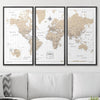 Push Pin World Map Pin Board - Light Brown Color Splash - Pins Included! - Liza Pruitt