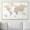 Push Pin World Map Pin Board - Light Brown Color Splash - Pins Included! - Liza Pruitt