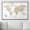 Push Pin World Map Pin Board - Light Brown Color Splash - Pins Included! - Liza Pruitt