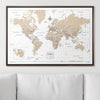 Push Pin World Map Pin Board - Light Brown Color Splash - Pins Included! - Liza Pruitt