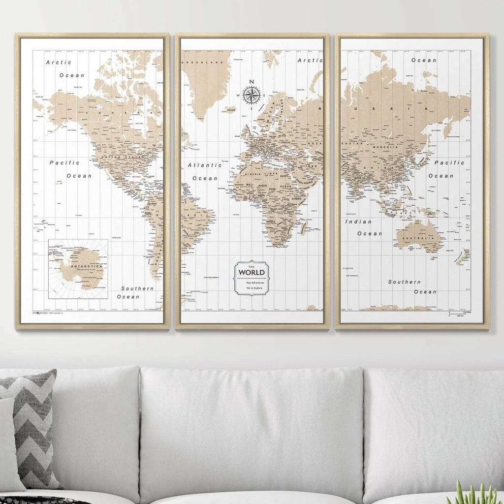 Push Pin World Map Pin Board - Light Brown Color Splash - Pins Included! - Liza Pruitt