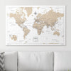Push Pin World Map Pin Board - Light Brown Color Splash - Pins Included! - Liza Pruitt