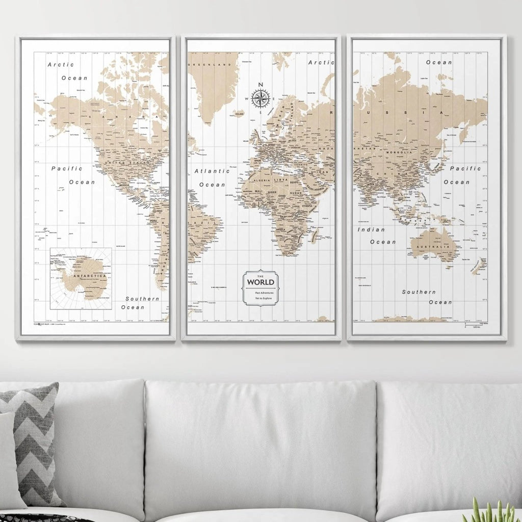 Push Pin World Map Pin Board - Light Brown Color Splash - Pins Included! - Liza Pruitt