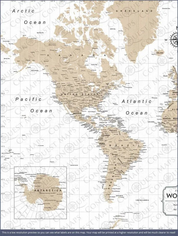 Push Pin World Map Pin Board - Light Brown Color Splash - Pins Included! - Liza Pruitt