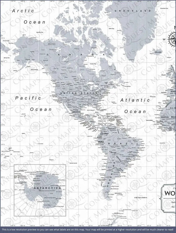 Push Pin World Map Pin Board - Light Gray Color Splash - Pins Included! - Liza Pruitt