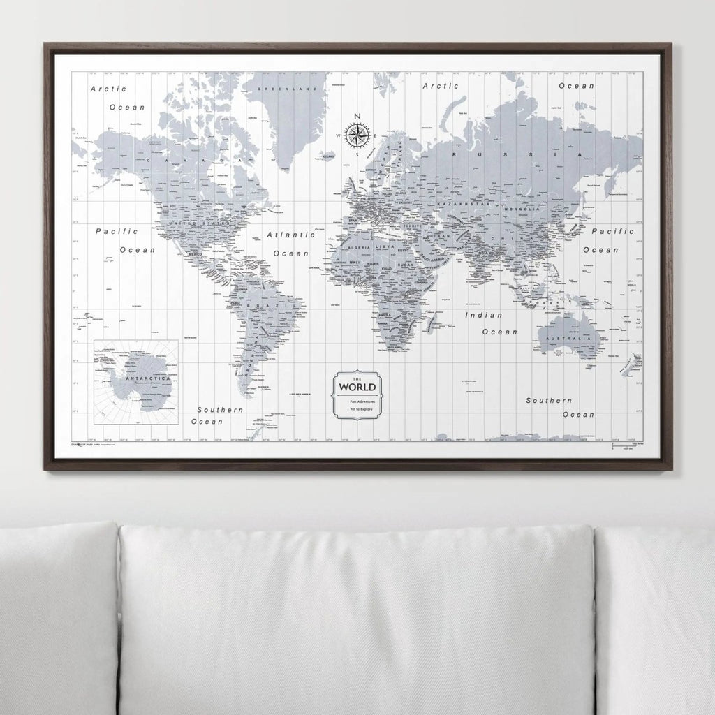 Push Pin World Map Pin Board - Light Gray Color Splash - Pins Included! - Liza Pruitt