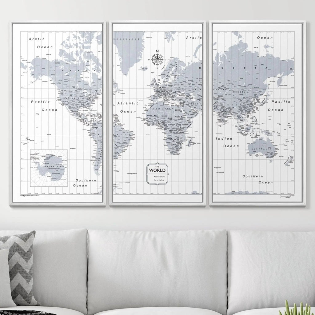 Push Pin World Map Pin Board - Light Gray Color Splash - Pins Included! - Liza Pruitt