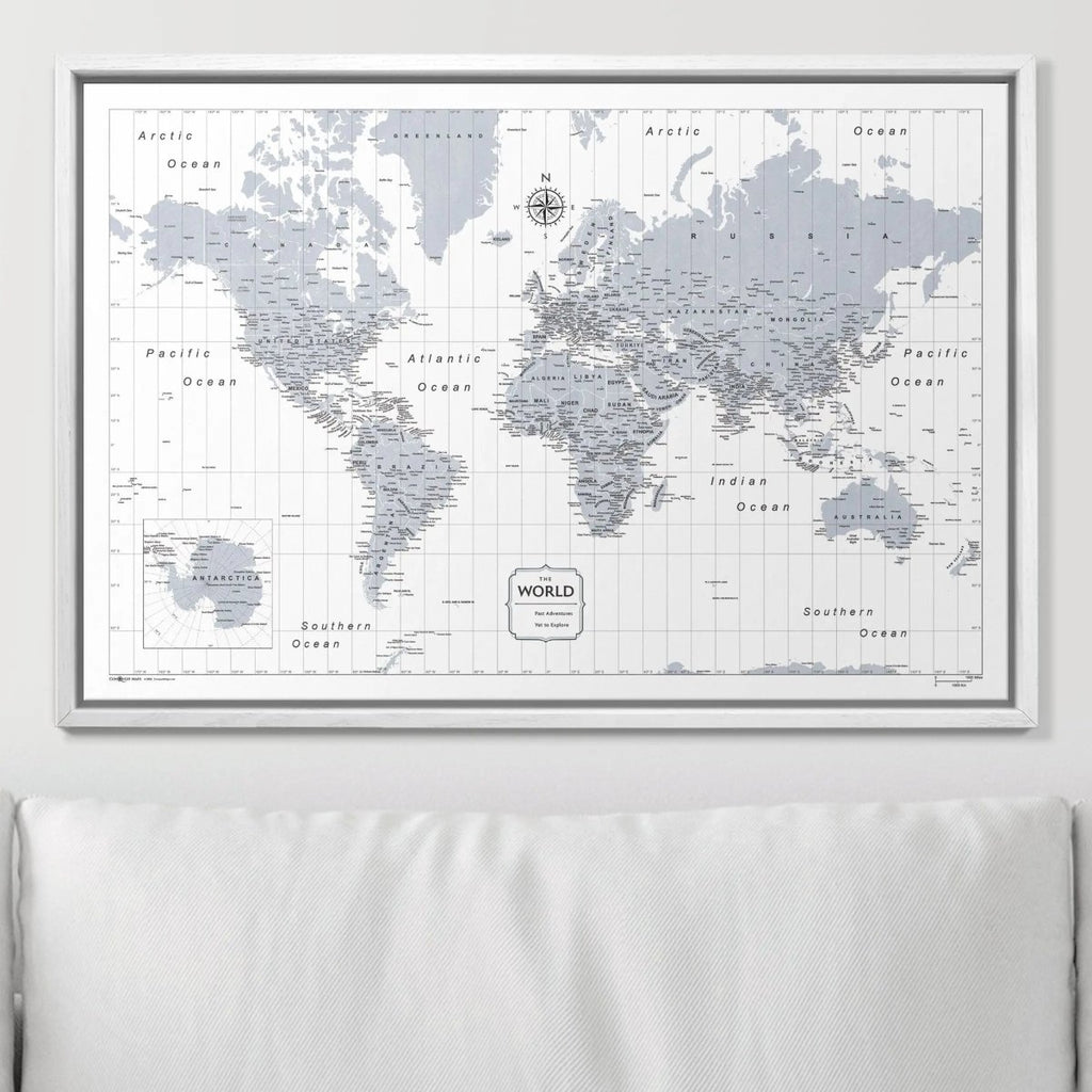 Push Pin World Map Pin Board - Light Gray Color Splash - Pins Included! - Liza Pruitt
