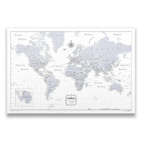 Push Pin World Map Pin Board - Light Gray Color Splash - Pins Included! - Liza Pruitt