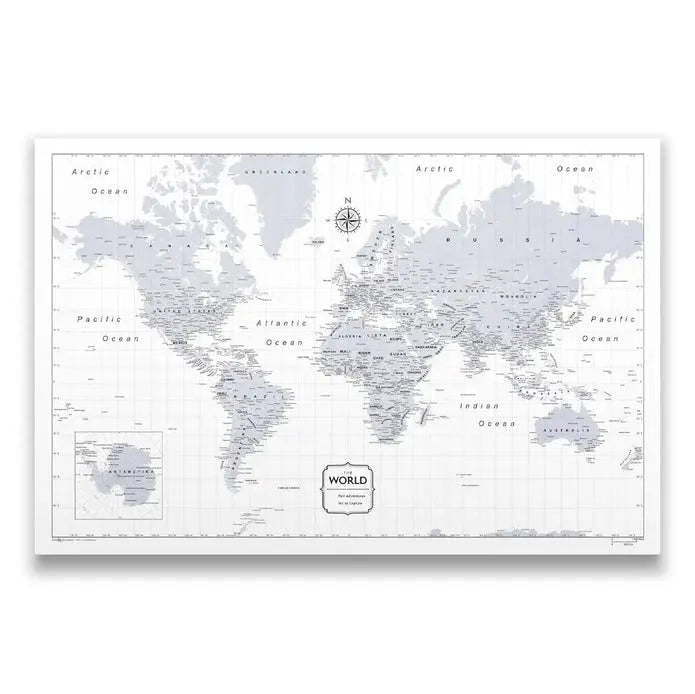 Push Pin World Map Pin Board - Light Gray Color Splash - Pins Included! - Liza Pruitt