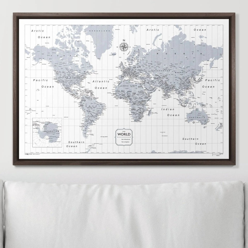 Push Pin World Map Pin Board - Light Gray Color Splash - Pins Included! - Liza Pruitt
