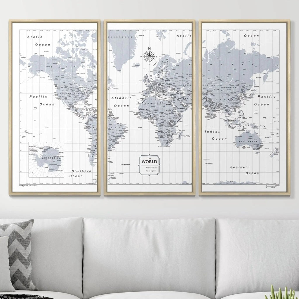 Push Pin World Map Pin Board - Light Gray Color Splash - Pins Included! - Liza Pruitt