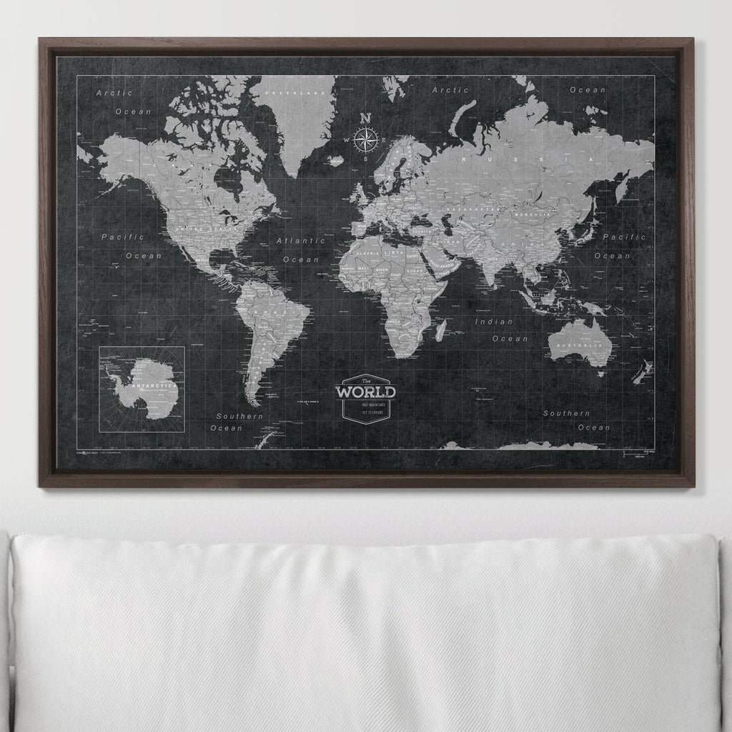 Push Pin World Map Pin Board - Modern Slate - Pins Included! - Liza Pruitt