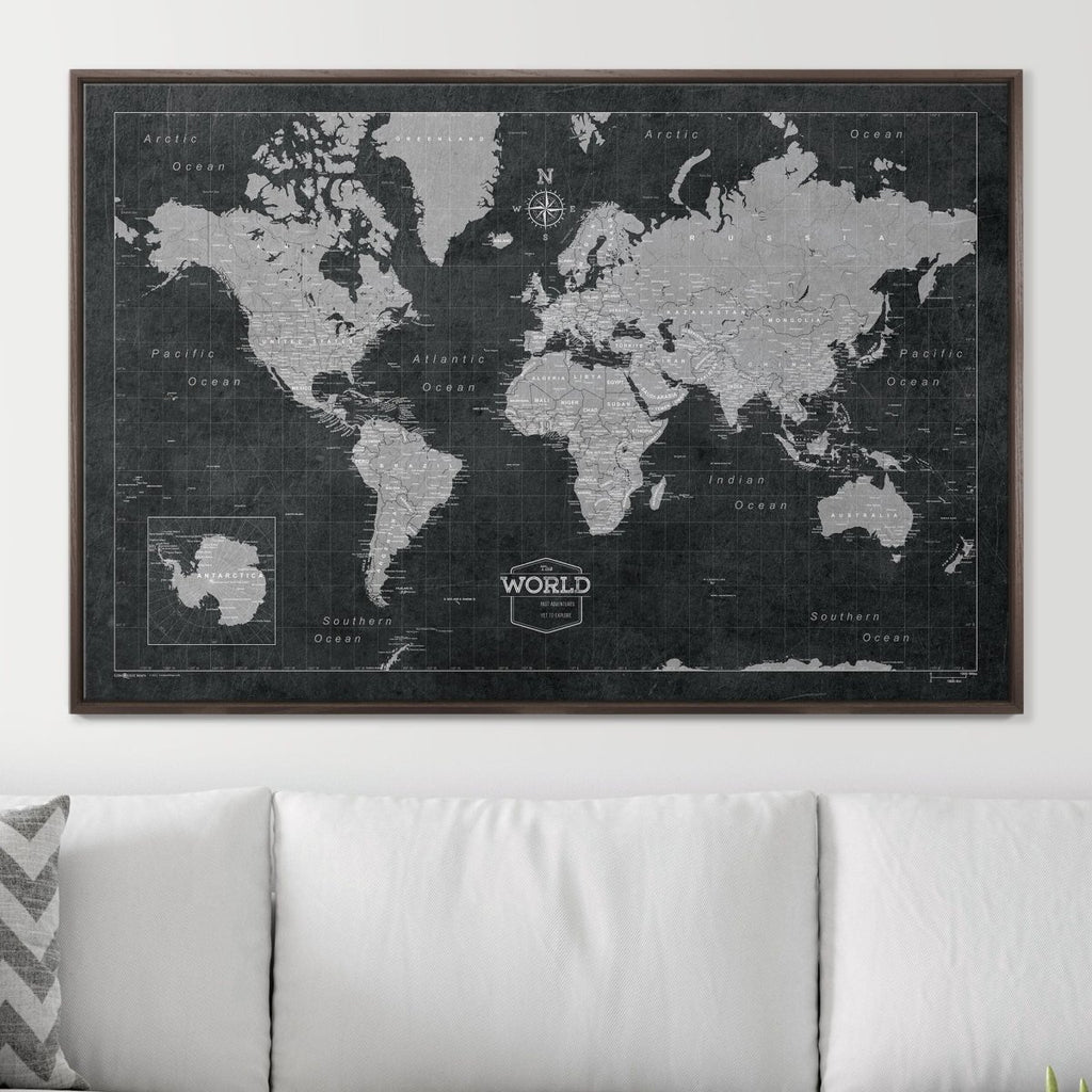 Push Pin World Map Pin Board - Modern Slate - Pins Included! - Liza Pruitt