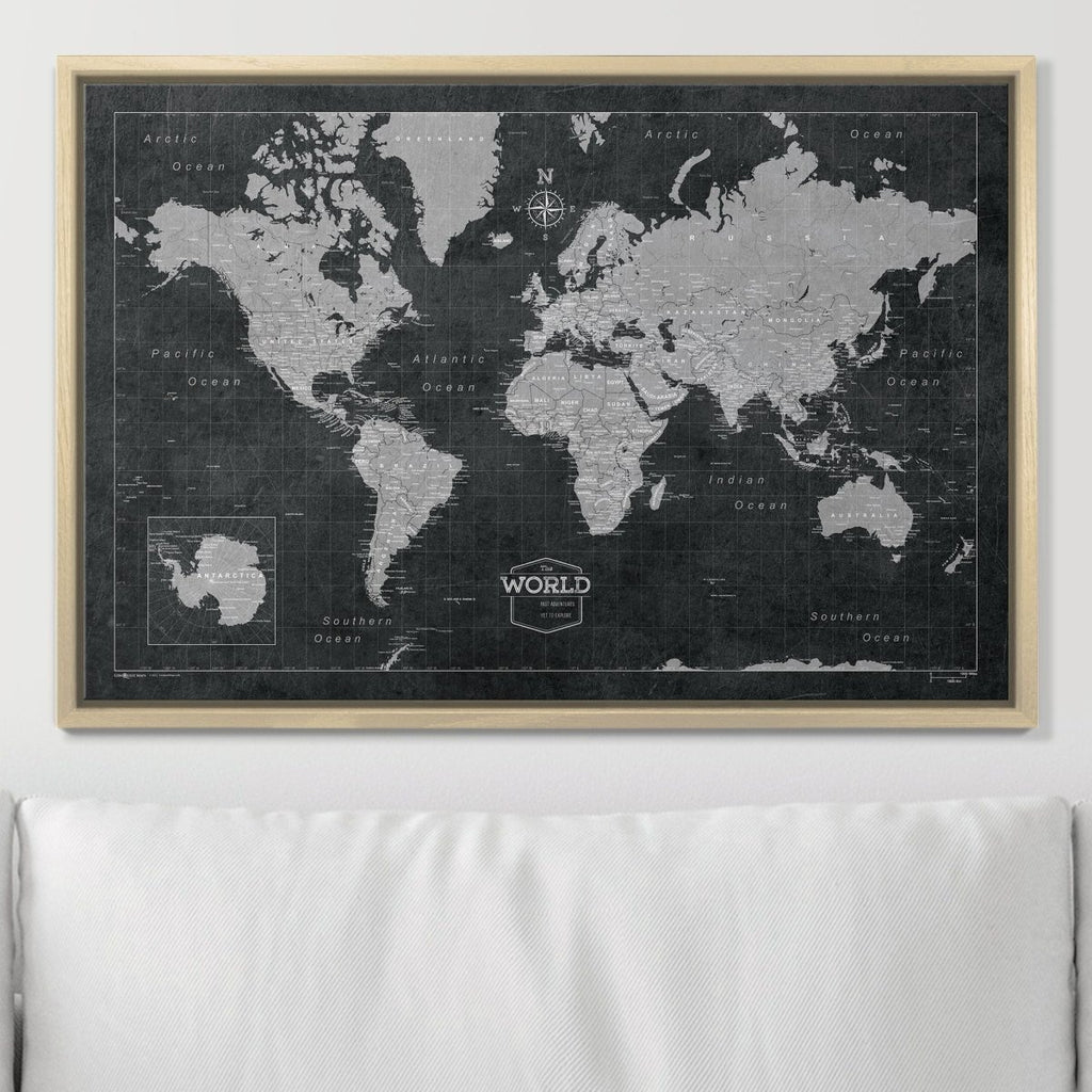 Push Pin World Map Pin Board - Modern Slate - Pins Included! - Liza Pruitt