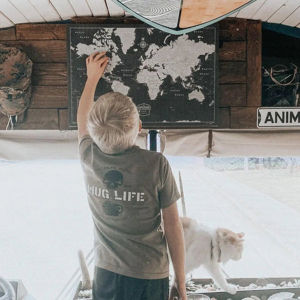 Push Pin World Map Pin Board - Modern Slate - Pins Included! - Liza Pruitt