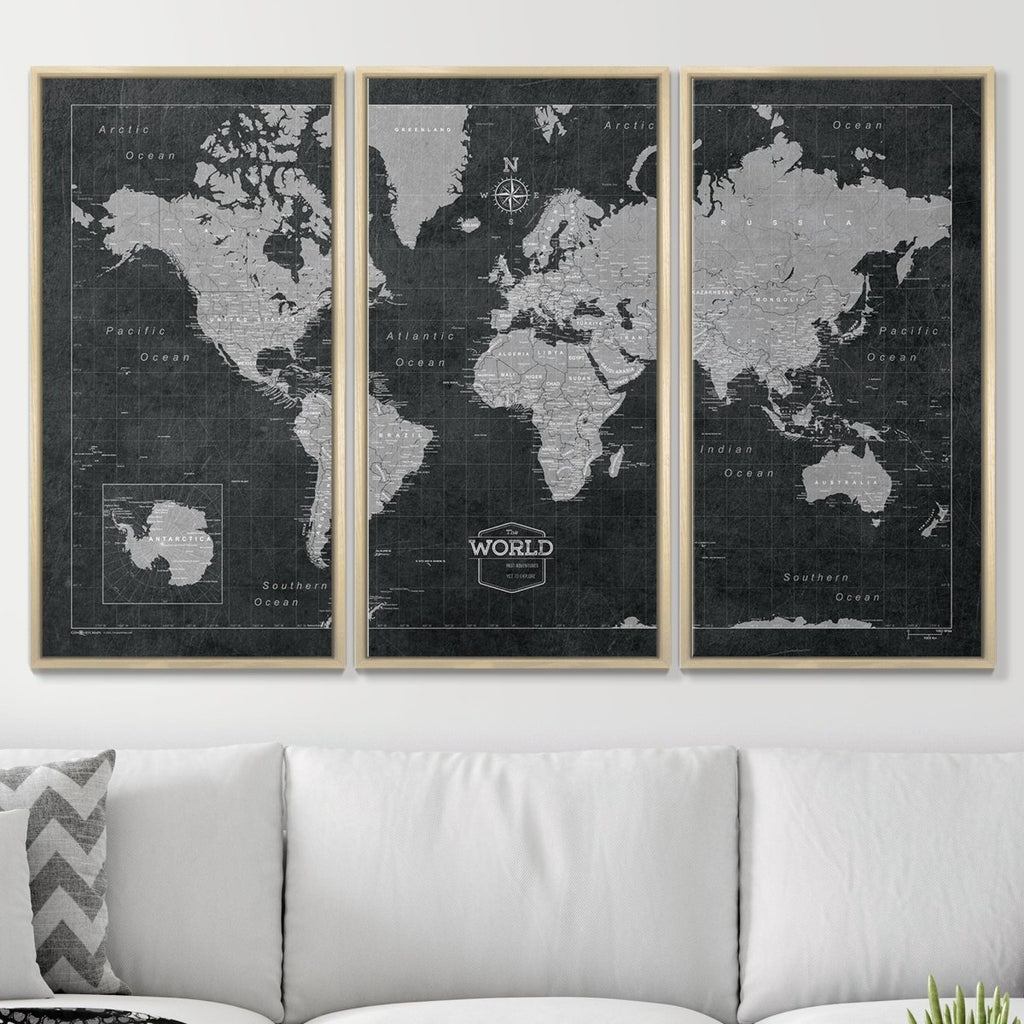 Push Pin World Map Pin Board - Modern Slate - Pins Included! - Liza Pruitt