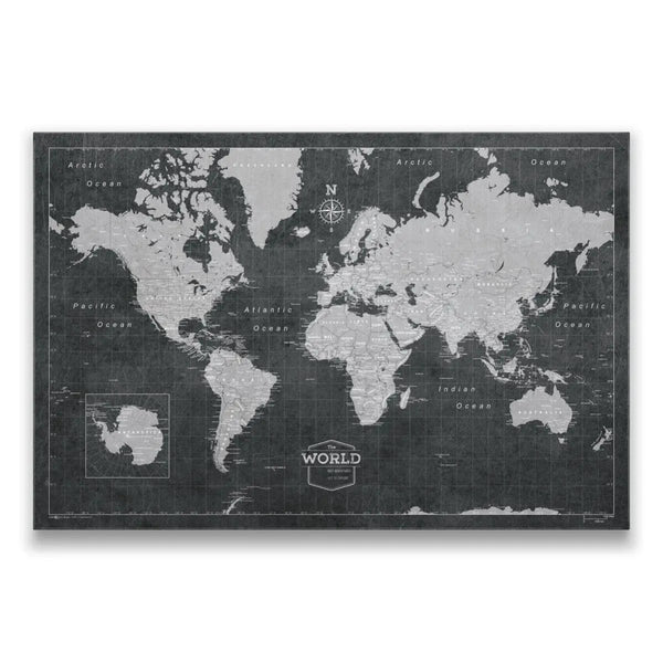 Push Pin World Map Pin Board - Modern Slate - Pins Included! - Liza Pruitt