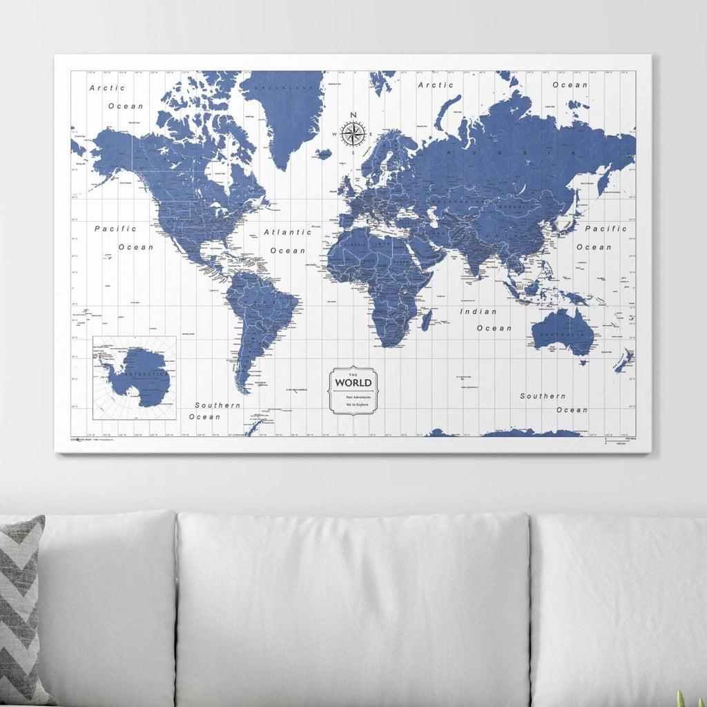 Push Pin World Map Pin Board - Navy Color Splash - Pins Included! - Liza Pruitt