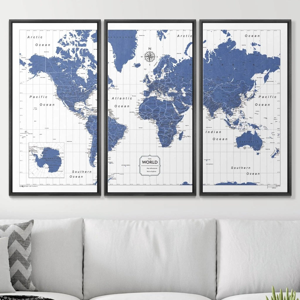 Push Pin World Map Pin Board - Navy Color Splash - Pins Included! - Liza Pruitt