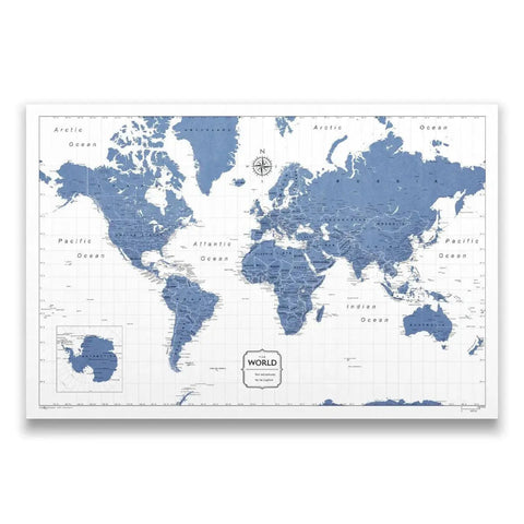 Push Pin World Map Pin Board - Navy Color Splash - Pins Included! - Liza Pruitt