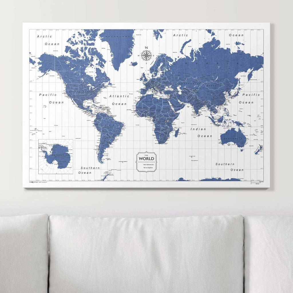Push Pin World Map Pin Board - Navy Color Splash - Pins Included! - Liza Pruitt
