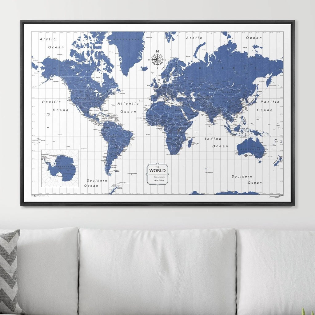 Push Pin World Map Pin Board - Navy Color Splash - Pins Included! - Liza Pruitt
