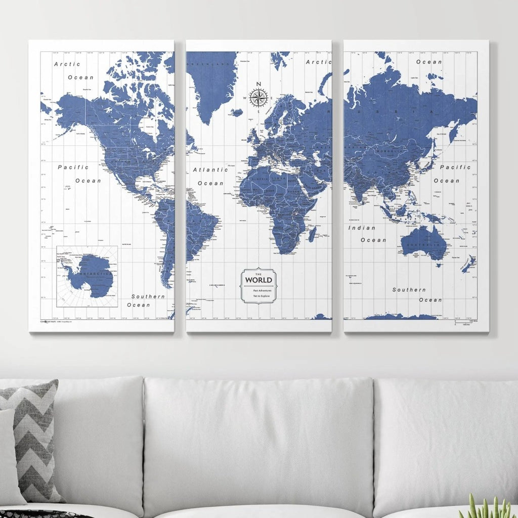 Push Pin World Map Pin Board - Navy Color Splash - Pins Included! - Liza Pruitt