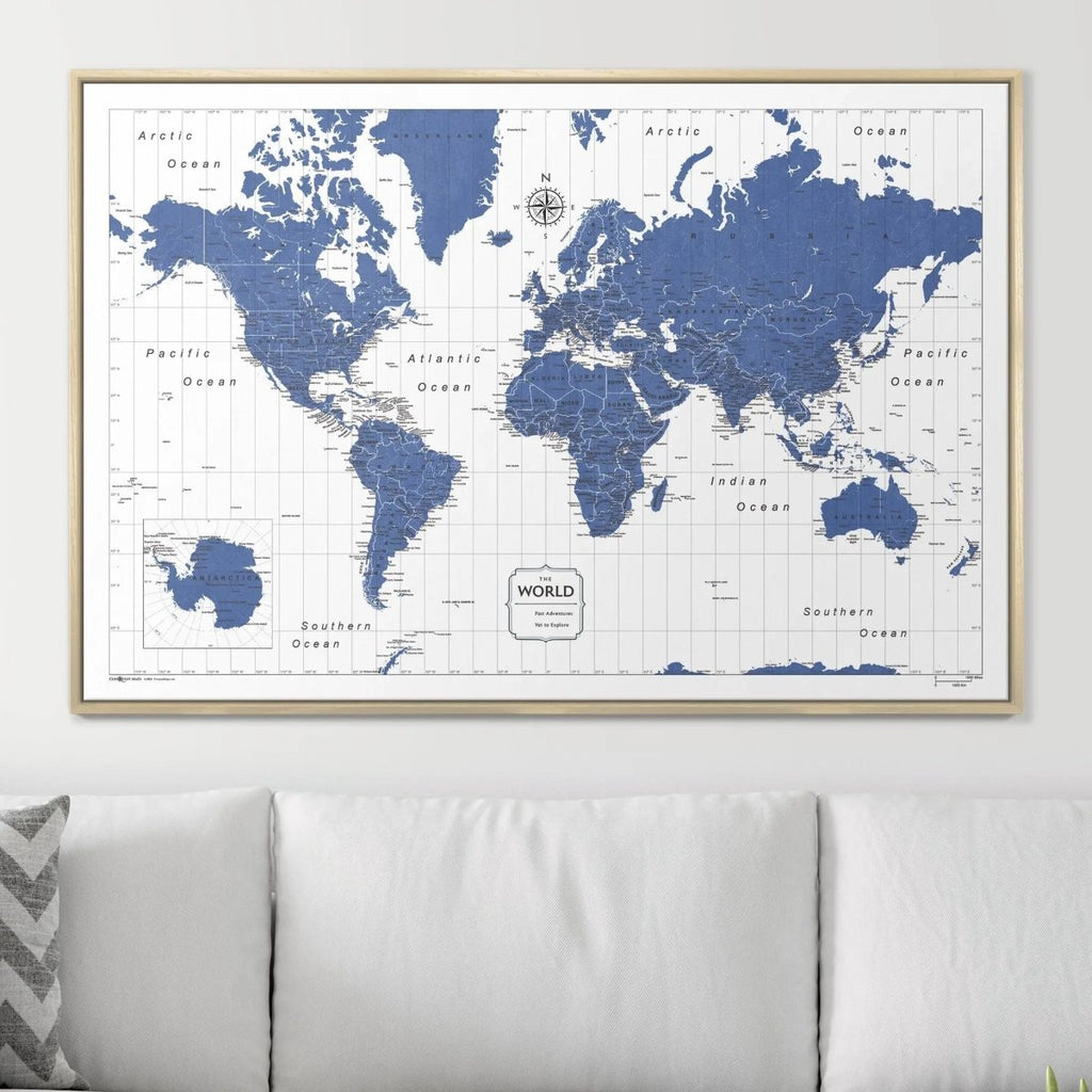 Push Pin World Map Pin Board - Navy Color Splash - Pins Included! - Liza Pruitt