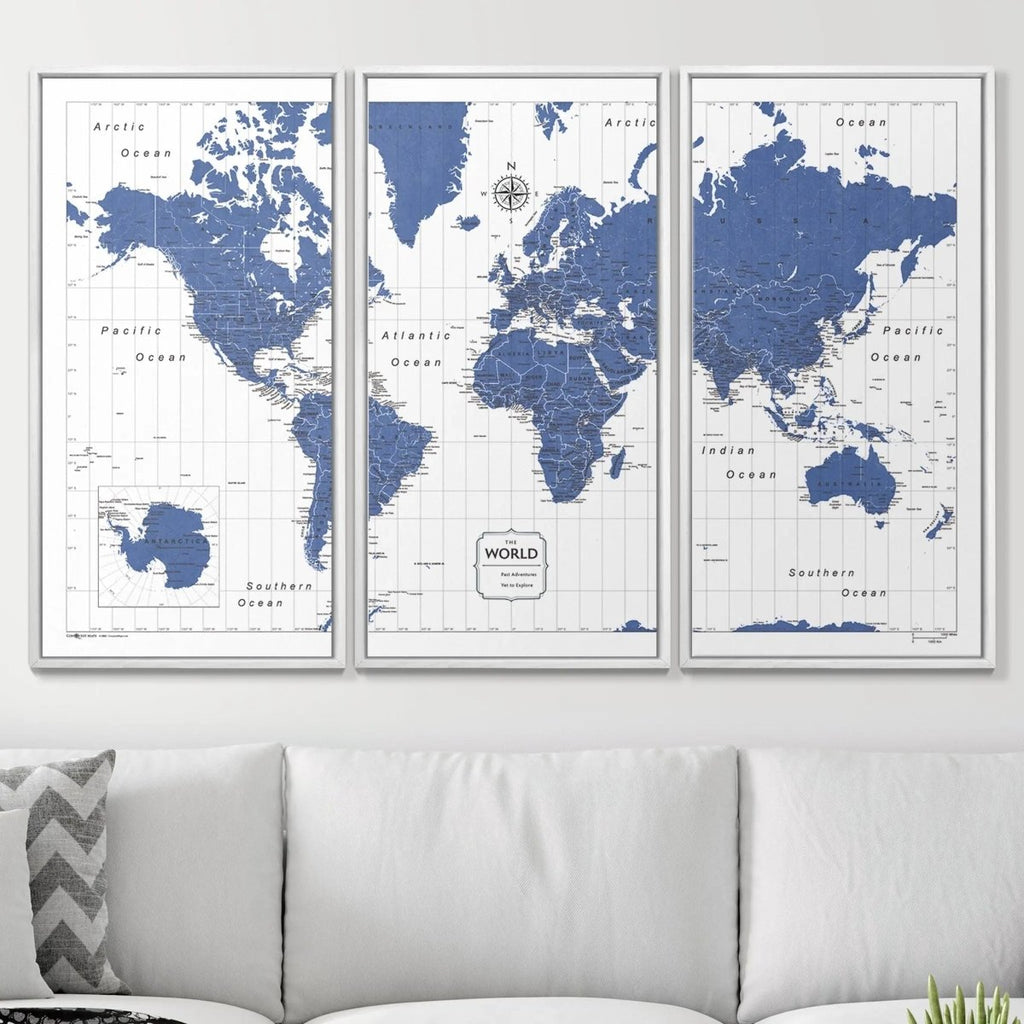 Push Pin World Map Pin Board - Navy Color Splash - Pins Included! - Liza Pruitt