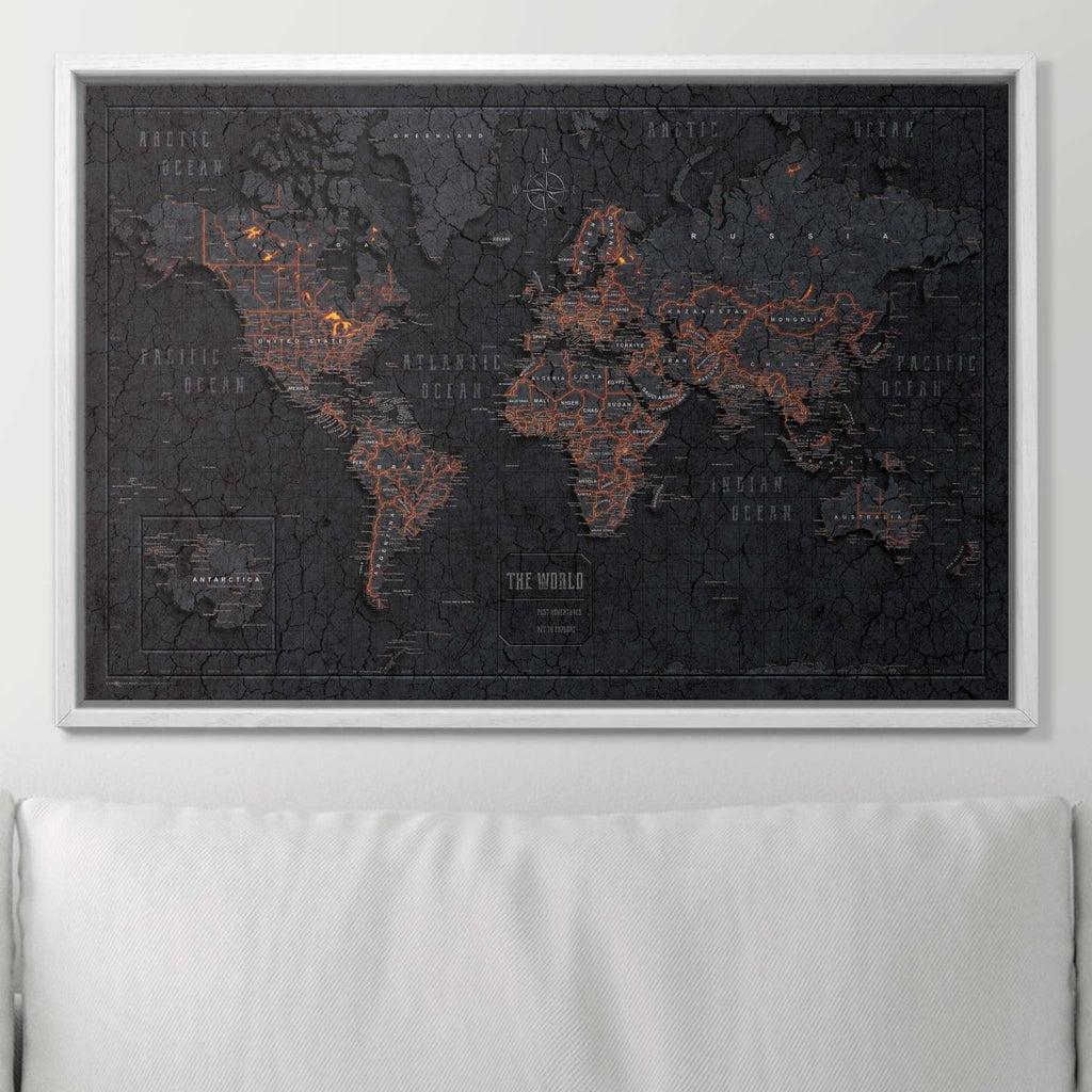 Push Pin World Map Pin Board - Obsidian Inferno - Pins Included! - Liza Pruitt
