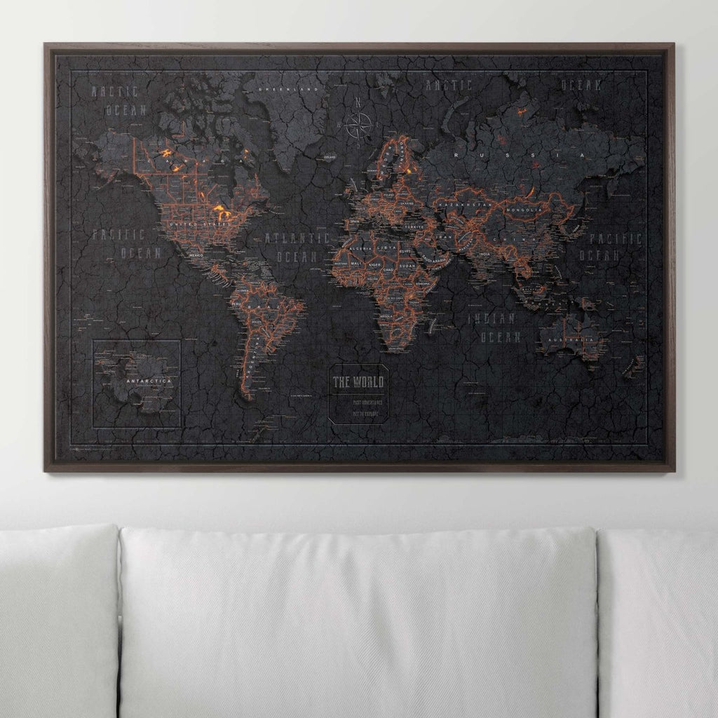 Push Pin World Map Pin Board - Obsidian Inferno - Pins Included! - Liza Pruitt