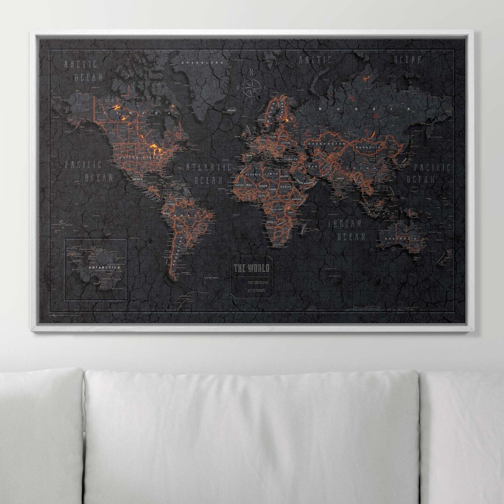 Push Pin World Map Pin Board - Obsidian Inferno - Pins Included! - Liza Pruitt