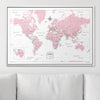 Push Pin World Map Pin Board - Pink Color Splash - Pins Included! - Liza Pruitt