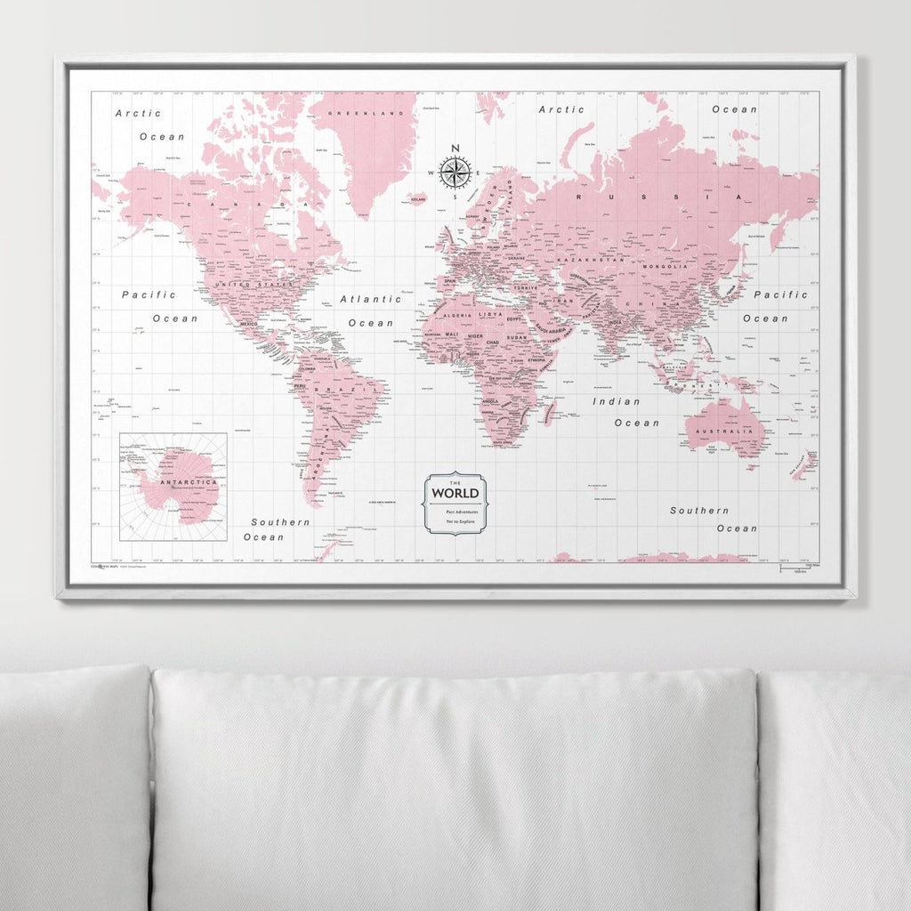 Push Pin World Map Pin Board - Pink Color Splash - Pins Included! - Liza Pruitt