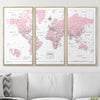 Push Pin World Map Pin Board - Pink Color Splash - Pins Included! - Liza Pruitt