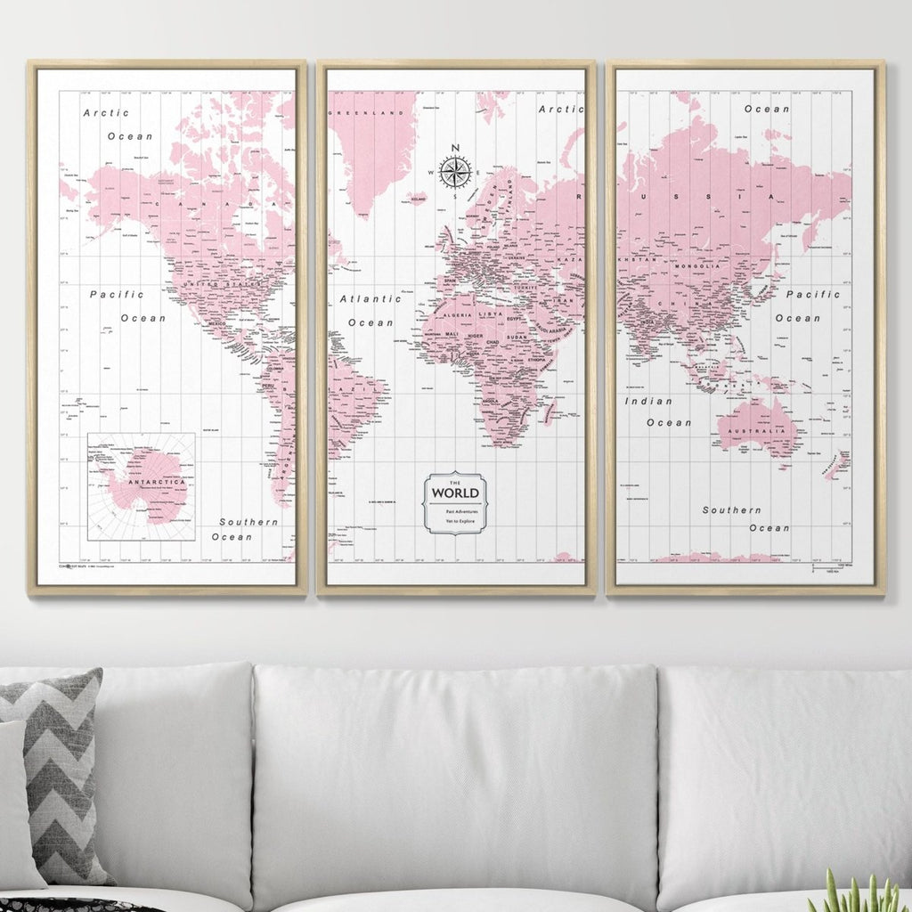 Push Pin World Map Pin Board - Pink Color Splash - Pins Included! - Liza Pruitt