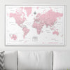 Push Pin World Map Pin Board - Pink Color Splash - Pins Included! - Liza Pruitt
