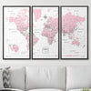 Push Pin World Map Pin Board - Pink Color Splash - Pins Included! - Liza Pruitt