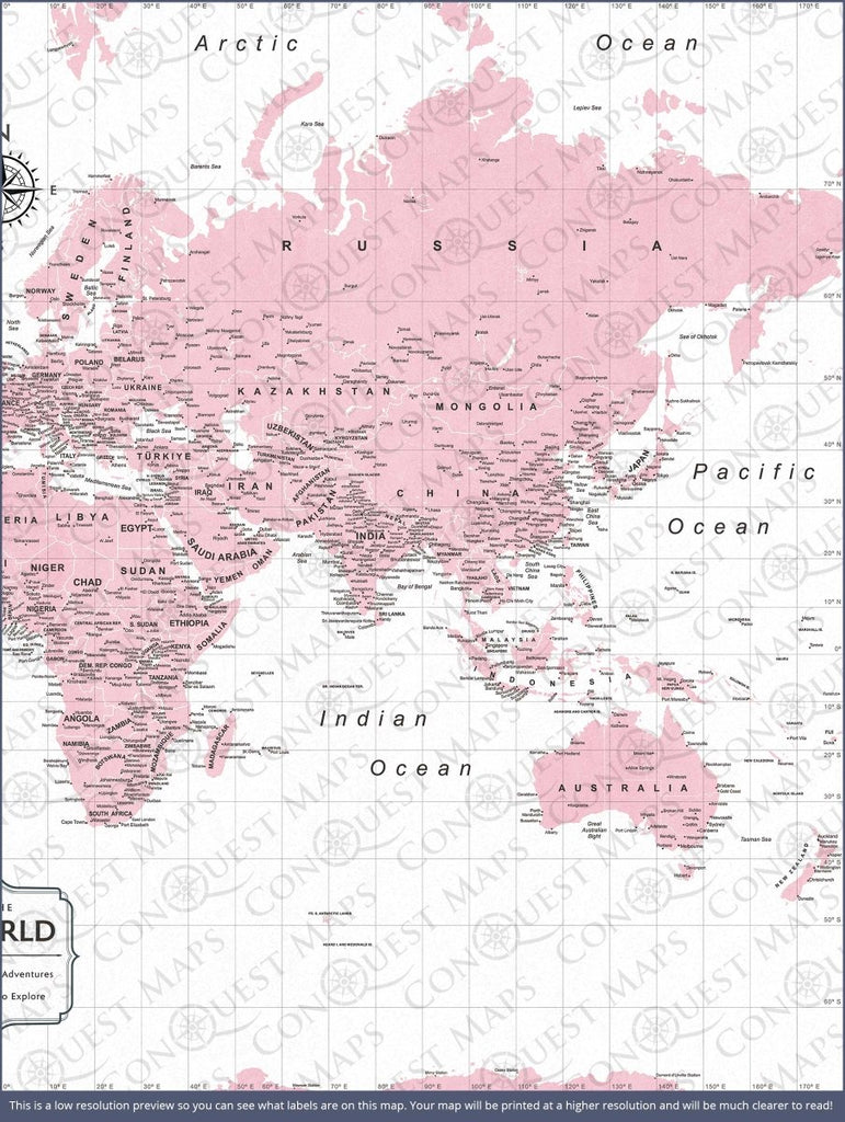 Push Pin World Map Pin Board - Pink Color Splash - Pins Included! - Liza Pruitt
