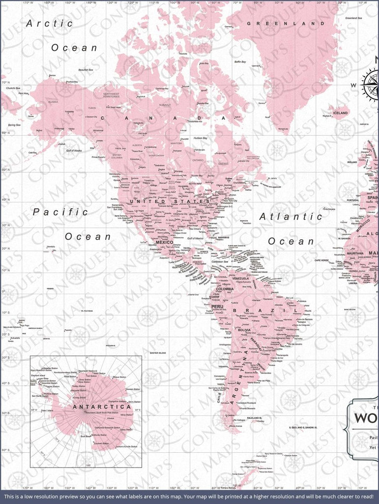 Push Pin World Map Pin Board - Pink Color Splash - Pins Included! - Liza Pruitt